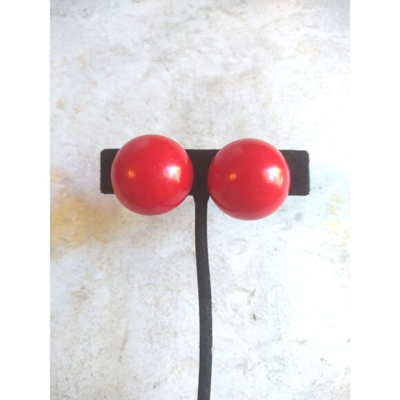 Vintage Japan Red Circle Clip On Earrings Estate Jewelry - Picture 4 of 6
